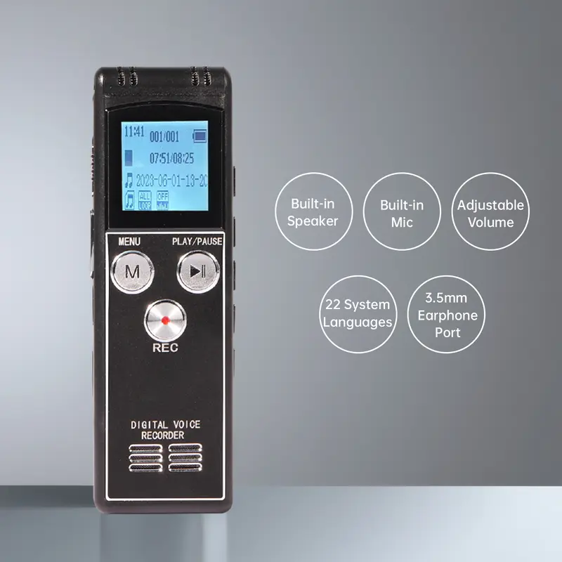 Máy ghi âm kỹ thuật số, T63, 8 + 32G, Phát lại bản ghi kích hoạt, Máy nghe nhạc MP3, có loa Mic, Ghi âm cao 1536KBPS, Sạc USB Kem Led 1