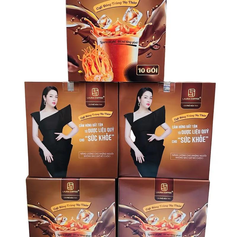 (5 HỘP CAFE ĐÔNG TRÙNG HẠ THẢO) LAURA NHẬT KIM ANH ( chỉ 1 vị đông trùng 1 hộp 10 gói x 18g)