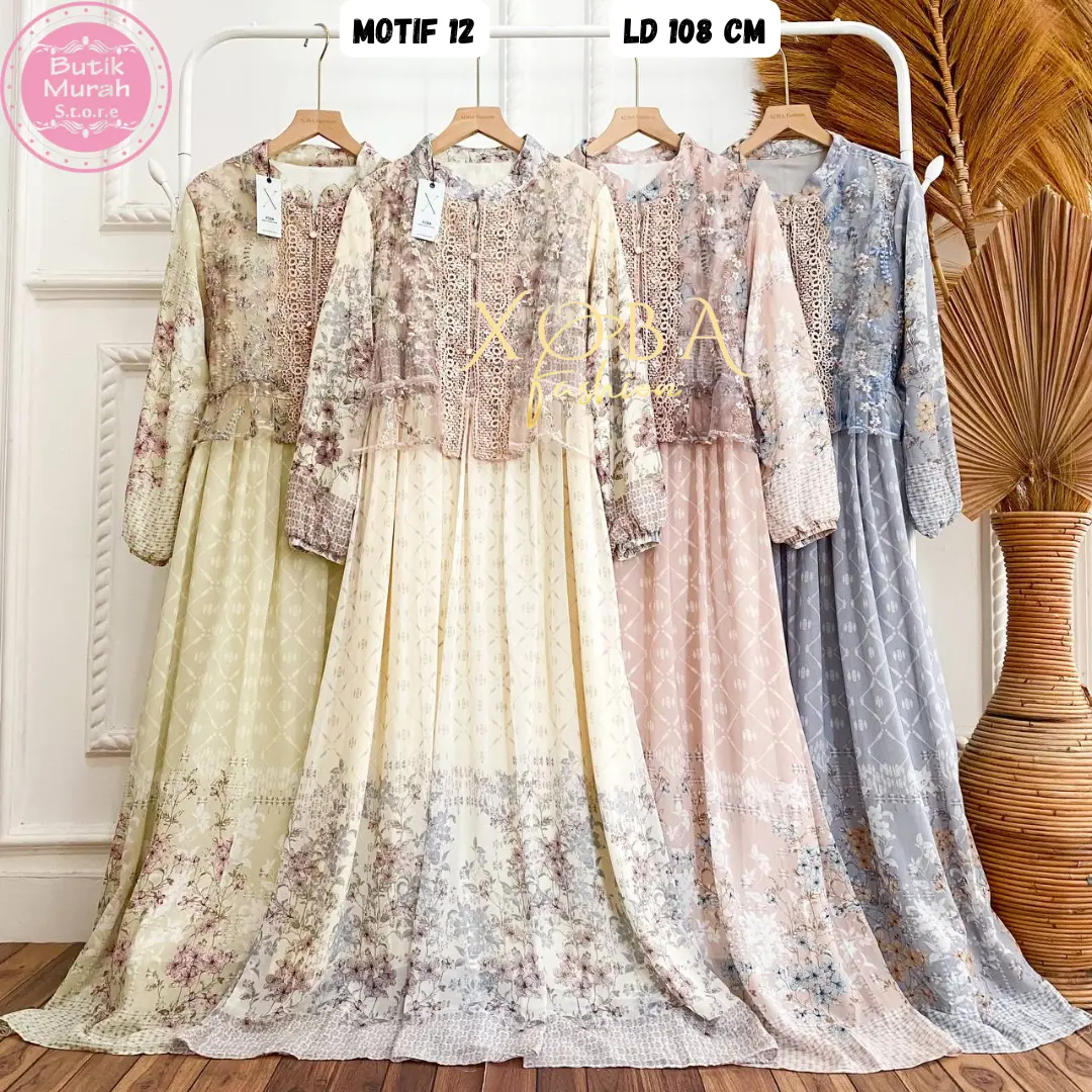 Xoba Fashion 3370 Gaun Wanita Kasual Gaun Ceruti Motif Bunga GRA 974/1018