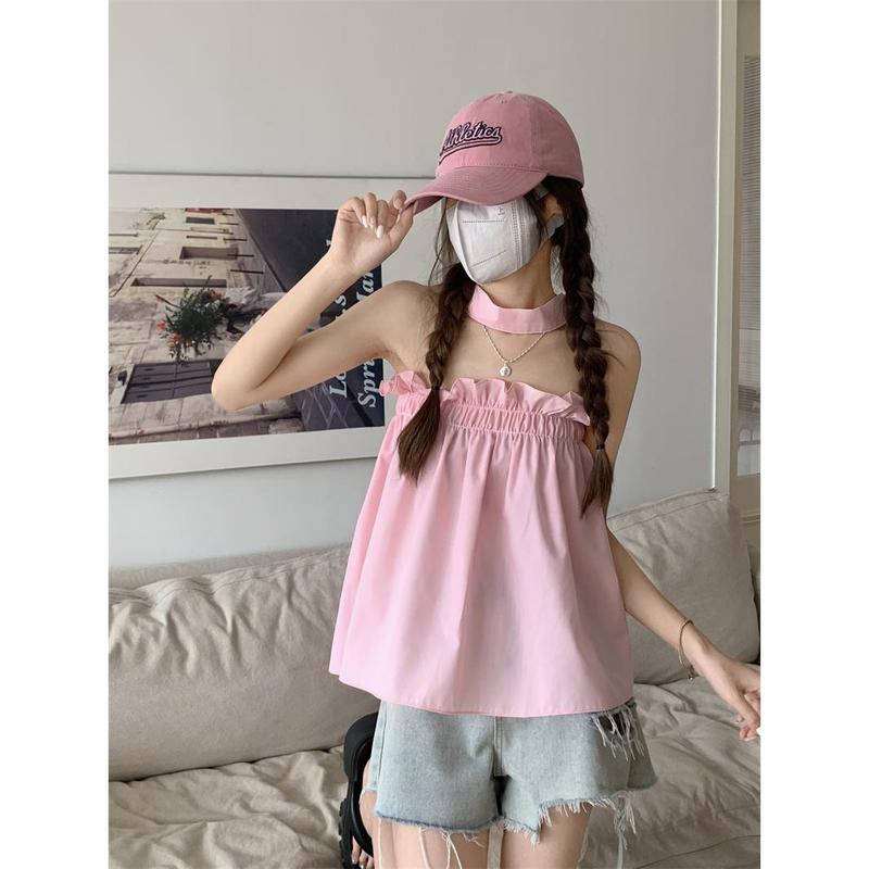 Cocoshop-Áo Ống Cổ Dây Gợi Cảm Cho Nữ, Áo Vest Lệch Vai Nhỏ, Áo Sơ Mi Búp Bê Ngắn Dáng Rộng Dễ Thương Và Gợi Cảm Kiểu Pháp Mùa Hè Để Mặc Một Lần Và Áo Dưới Nhỏ (60129) Top Denim Women 8