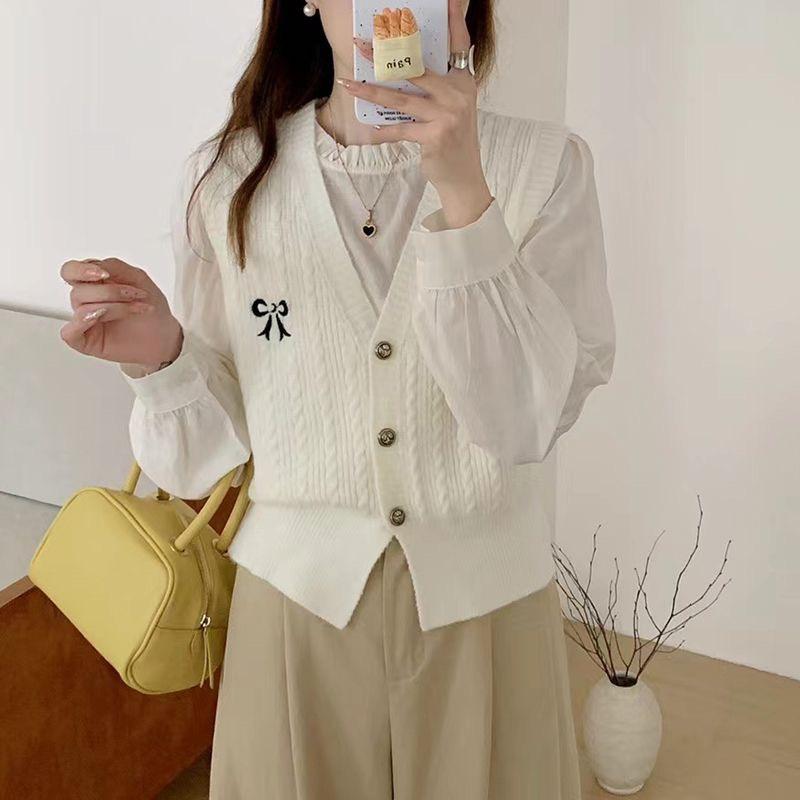  Áo Gile Bán Rời Áo Sơ Mi Bó Tay Bèo Áo Len Dệt Kim Nữ Chất Mềm Mịn Vặn Thừng Cổ V Cài Khuy Dáng Ngắn Phong Cách Hàn Quốc Hot 2024 Camcloset Nữ Top 