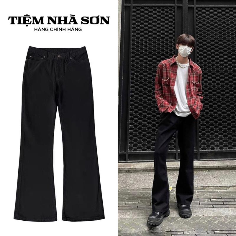 Quần Jean Ống Loe Basic Cạp Cao Nam Nữ Chính Hãng Tiệm Nhà SƠN Menswear Pants