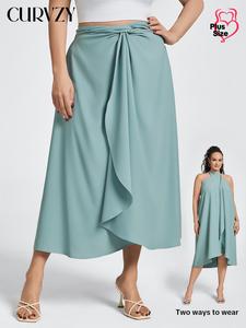【Plus Size】CURVZY Solid Color Skirt, Casual Fashionable Skirt for Daily Outdoor Wear, Women Plus Clothing for Summer