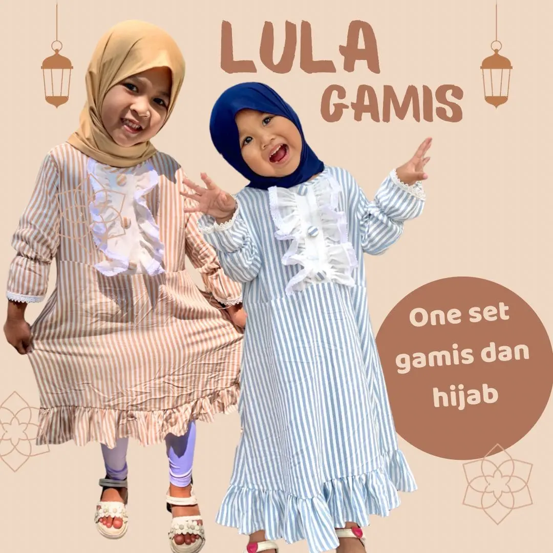 Gamis anak perempuan by pikabukids Setrip Katun Rayon Dress Baju Muslim Wanita