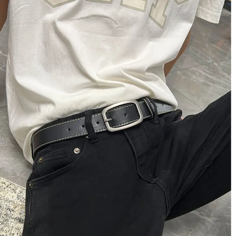 Thắt lưng khoá cài nam nữ dây nịt da thời trang Hàn Quốc dây lưng 3.3cm màu đen quà tặng cho nam PADAS MENSWEAR 8