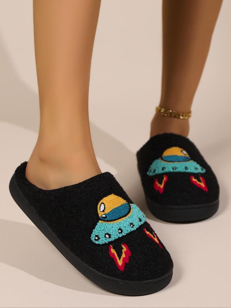 Product Introduction of Women's Cute Cartoon Alien Pattern Plush Slippers, 1 Pair Casual Soft Comfortable Home Slippers, Warm Slippers for Indoor & Outdoor Use for All Seasons 19