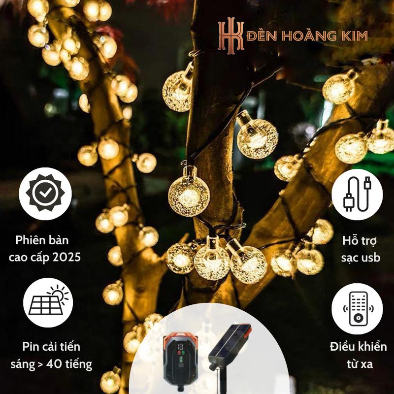Đèn LED Trang Trí Năng Lượng Mặt Trời Hoàng Kim Phiên Bản Có Ngôi Sao Cho Sân Vườn, Ban Công - Tiết Kiệm Năng Lượng