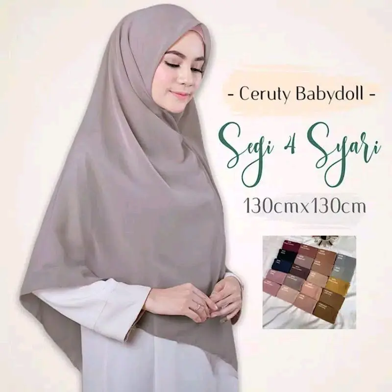 Kerudung SEGI EMPAT Syari 130X130 CERUTY BABYDOLL ULTIMATE PREMIUM Cantik Jilbab Muslim Cantik Jilbab