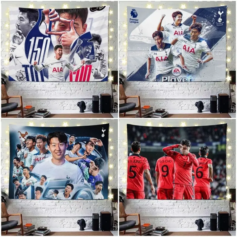 Vải nền Sun Xingmin, Premier League Tottenham Bóng đá Ngôi sao Sun Xingmin, Vải treo, Thích hợp cho trang trí ký túc xá và đầu giường, Tấm thảm 0