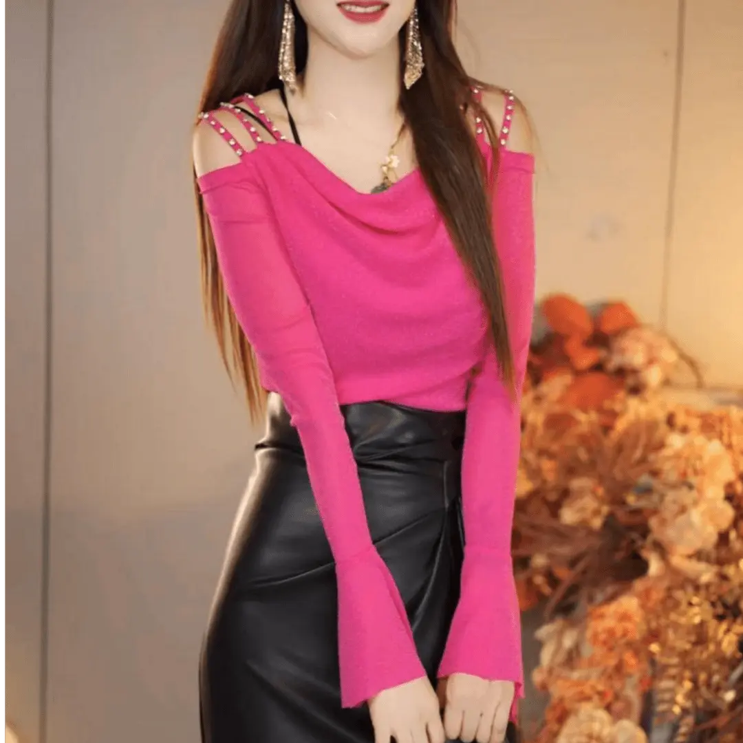 Váy Khiêu Vũ, Chất Lượng Cao, Thanh Lịch, Cổ Cọc, Trễ Vai, Vải Tuyn Kim Cương, Áo Thun Dài Tay, Hàng Mới Về Mùa Thu Cho Nữ, Cao Cấp, Áo Mỏng, Áo Thời Trang Đường Phố, Áo Sơ Mi Nữ Áo Sơ Mi Nữ Ss22, Áo Thun Nữ Women Top Shirt