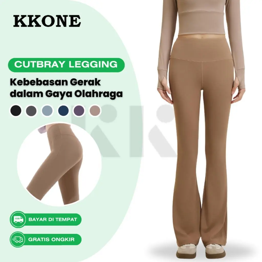 KKONE Celana Yoga Wanita Celana Cutbray Olahraga High Waist Legging Gym Pakaian Outdoor Sport(C001)