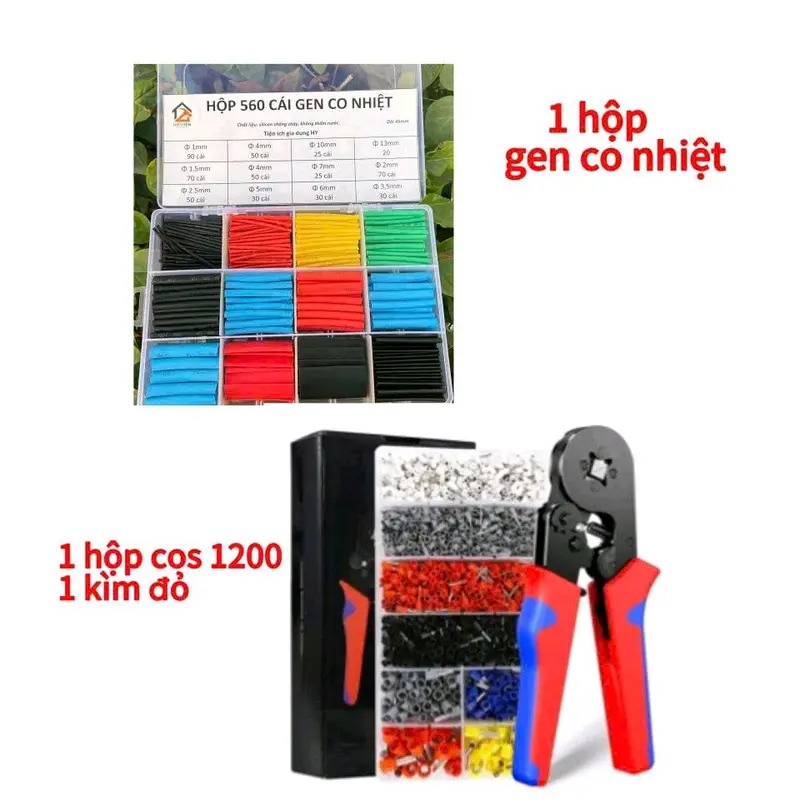 Kìm bấm cos vuông HSC8 6-4A tự điều chỉnh, kèm 1200 đầu cos đủ loại, cos ống tròn, cos pin 6