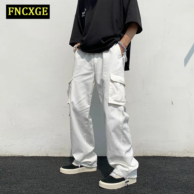 Men cargo pants jogger White fashion pants men casual pants loose wide leg long men's cotton plus size slack vintage man jogging