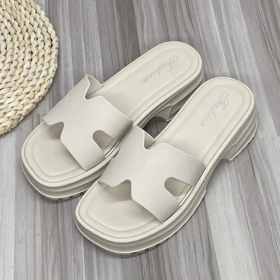 Dép Nữ Đế H, Dày, Chống Trượt, Đế Bằng, Thời Trang Phong Cách Hàn Quốc, Hàng Có Sẵn Có Sẵn