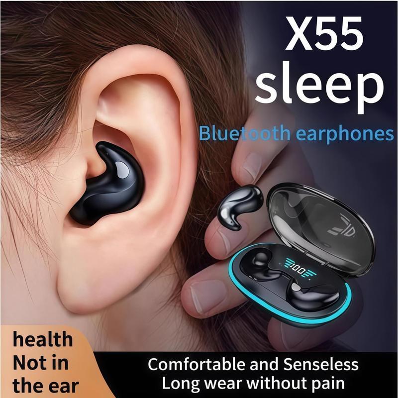 Tai nghe ngủ Bluetooth, X55, thiết kế bán xuyên thấu, màn hình hiển thị pin LED, điều khiển cảm ứng, tương thích với Xiaomi / Android