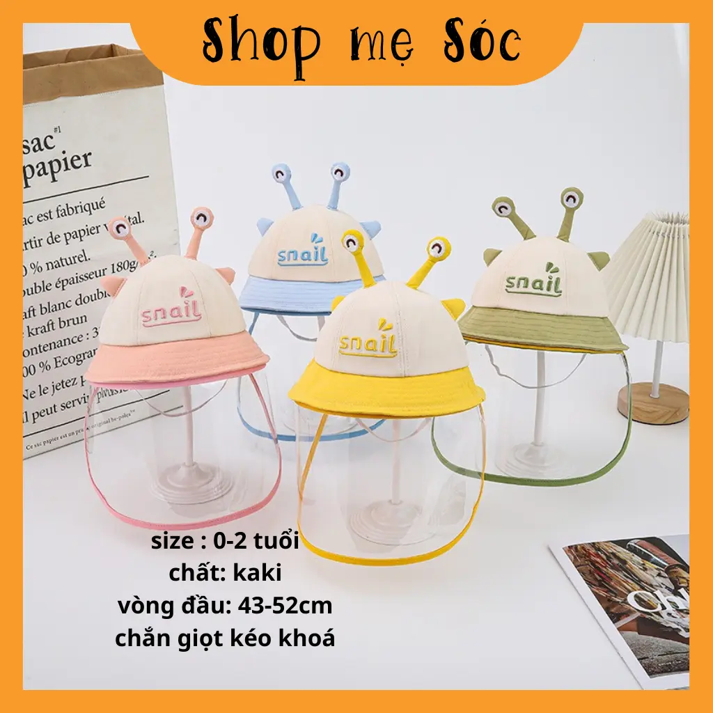 Mũ vành hình mắt ốc sên kèm chắn giọt kéo khoá cực chắc chắn cho bé trai bé gái 0-2 tuổi mesocshop