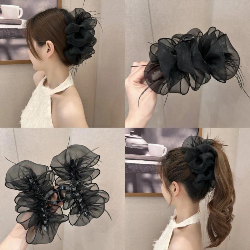 Kẹp Lưới Bong Bóng Đám Mây, Nữ, Cao Cấp, Kẹp Cá Mập Lông Vũ Lớn, cài tóc Kẹp Tóc, Hàng Mới Về 2024 Women 2