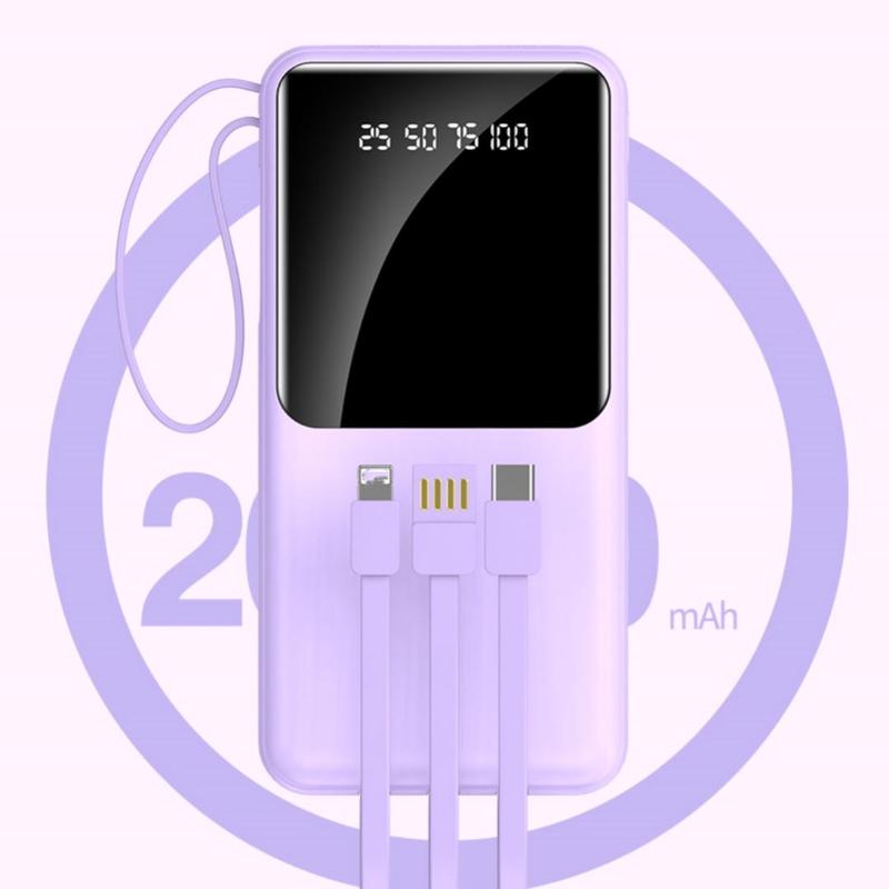 Product Introduction of 20000mAh Power Bank, Portable USB Charger with 4 Built-in Cables, Digital Display Mobile Power Compatible with iPhone Samsung Android 3