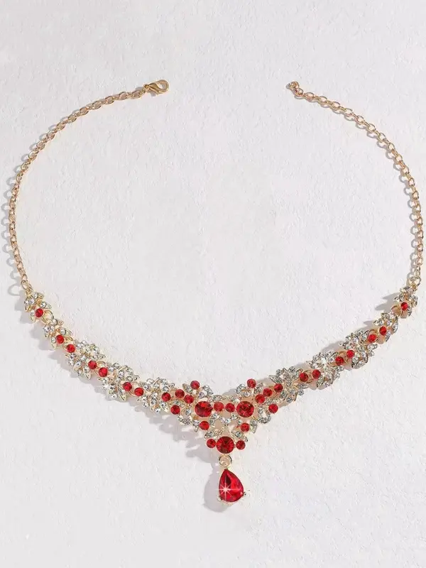 Women's Elegant Rhinestone Decorated Necklace & Dangle Earrings, Exquisite Trendy Jewelry Set, Fashionable Accessories for Party & Wedding Decoration 4