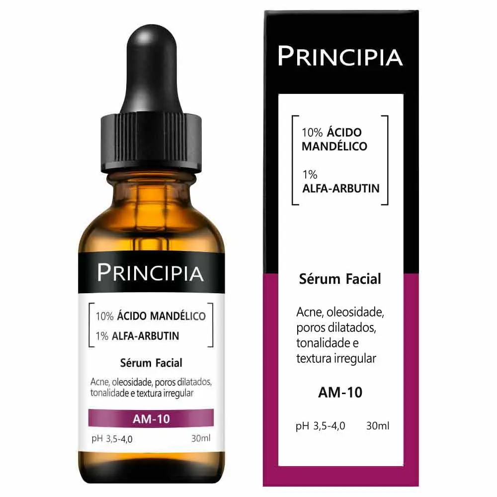 Sérum Facial 10% Ácido Mandélico + Alfa-arbutin Principia Skincare AM-10 com 30ml Oleosidase Acne