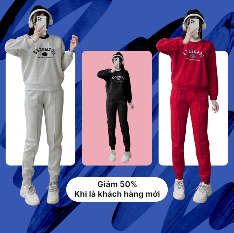 Bộ quần áo GOOD MOOD cho nữ chất liệu nỉ bông cao cấp loại cao cấp.  Bộ mặc nhà thu đông cho nữ , trẻ trung thanh lịch Women Nhung Voi