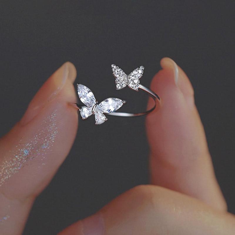 Product Introduction of Sparking Double Butterfly Adjustable Ring Butterfly Design Daily Ocassion White Finger Accessory Gifts For Women 20