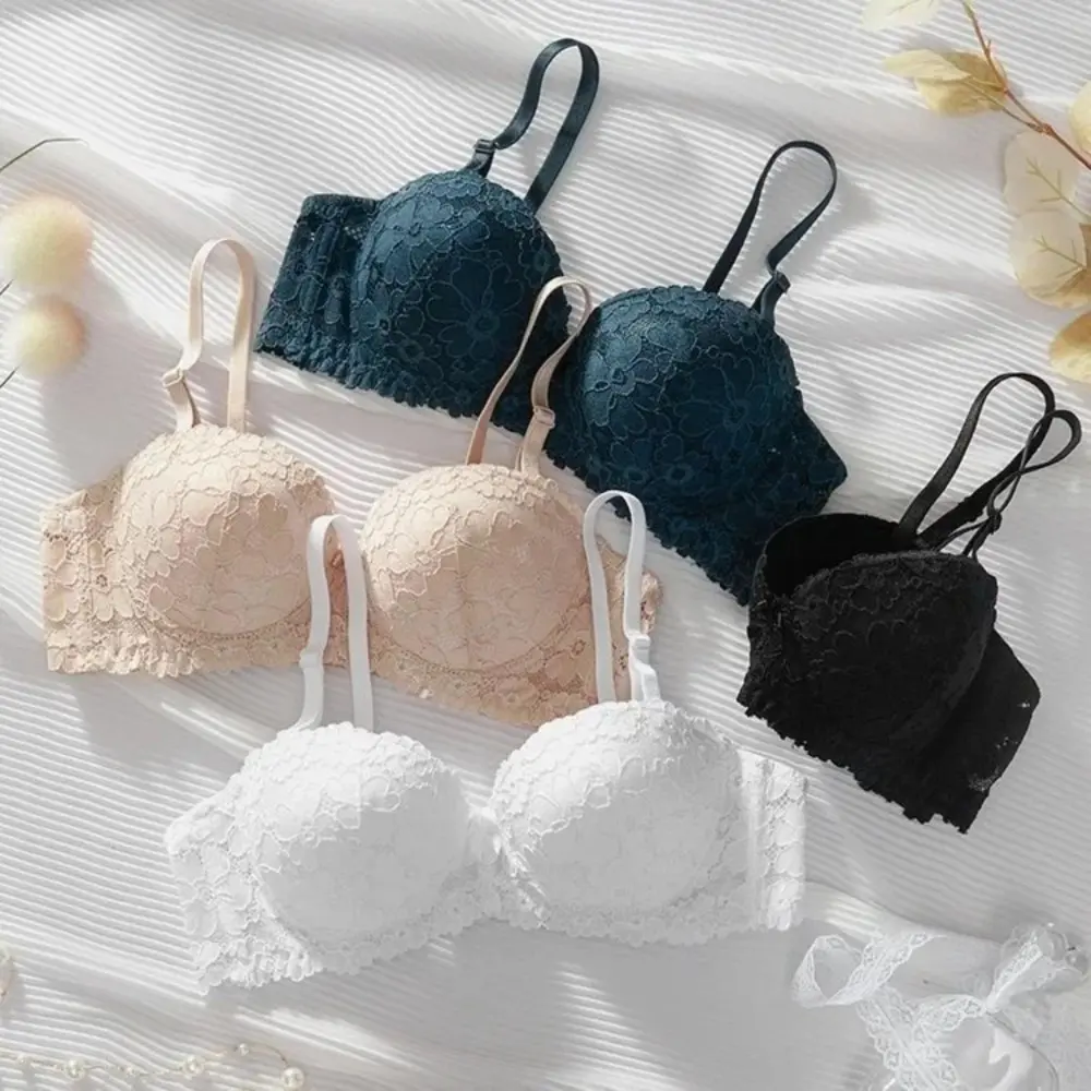 Lace Bra with Gathered Top Support and No Steel Ring for Women's Underwear
