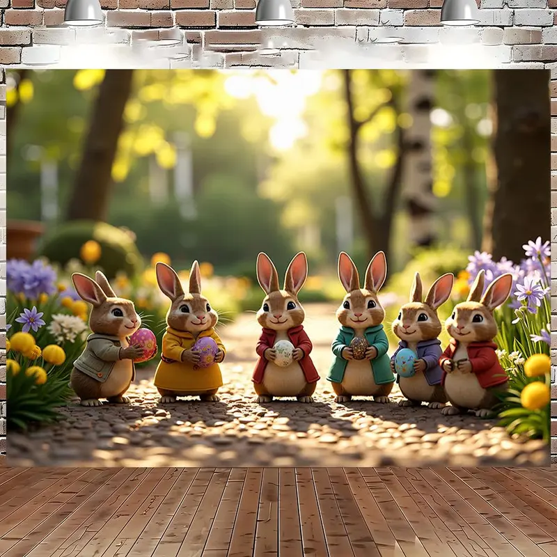 Easter Themed Backdrop, 1 Count Easter Eggs Bunny Pattern Backdrop, Party Decoration Banner for Home Living Room Bedroom, Ornaments 0