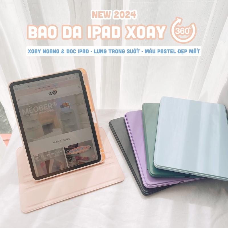 Bao da I Pad Xoay Dọc 360 cho iPad Pro 11, Mini 6, Air 4/5/6, 10.2 inch - Có khe sạc bút, lưng trong suốt Phụ Kiện Ốp Case