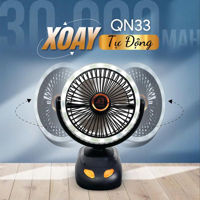 【 TỰ ĐỘNG XOAY Quạt Kẹp Tích Điện QN33 - 16cm, Pin 30.000mAh, Xoay Tự Động 180 Độ, Đèn Ngủ 3 Chế Độ, Màn Led Hiển Thị Pin - Quạt Mini Xoay Tự Động Để Bàn