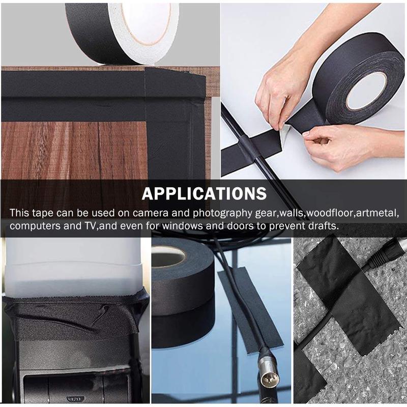 Product Introduction of 10 meters/roll Black Gaffer Tape No Residue Non-Reflective Easy Tear Book Repair Bookbinding Tape Matte Gaff Stage Cloth Tape for Photography 7