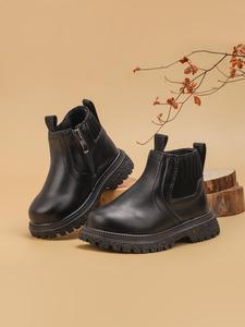 Unisex Casual Solid Color Zipper Chelsea Boots, Fashionable Short Boots for Daily Wear, Comfortable Shoes for Boys & Girls