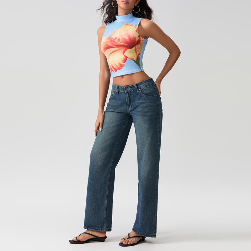 Product Introduction of Women Casual Low Rise Jeans Fashion Loose Straight Leg Denim Pants with Pockets for Summer Spring 49
