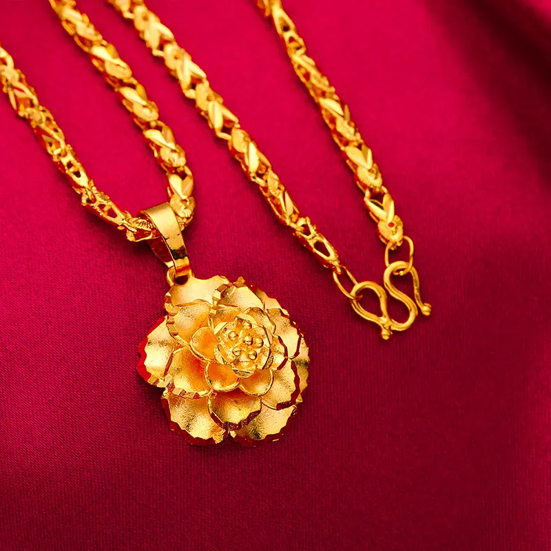 Kalung Lelaki, Emas Placer Vietnam, Kalung Wanita, Bersalut Emas Pepejal, Emas Euro, Emas Simulasi, Hiasan Pengantin, untuk Lelaki dan Wanita