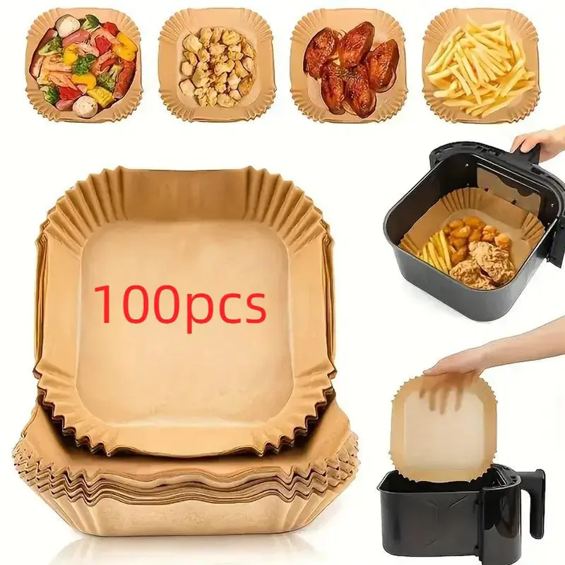 Disposable Air Fryer Liner (100pcs), Non-stick Parchment Paper Liner, Baking Paper for Home Kitchen, Kitchen Accessories, Household Kitchen Products, Air Fryer Accessory Set 5