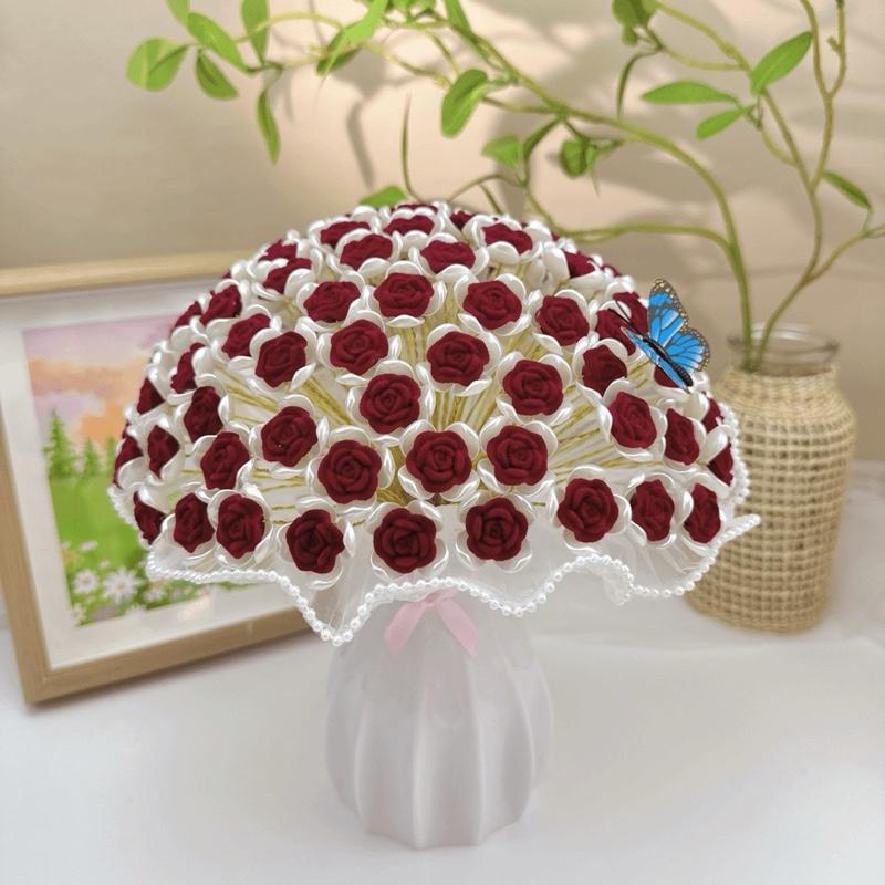 TẶNG ĐÈN Bộ vật liệu tự làm bình hoa 66-99 bông trang trí mẫu hoa hồng nhựa phủ nhung S0159 Trang Trí Nhà Decor Decor Phòng