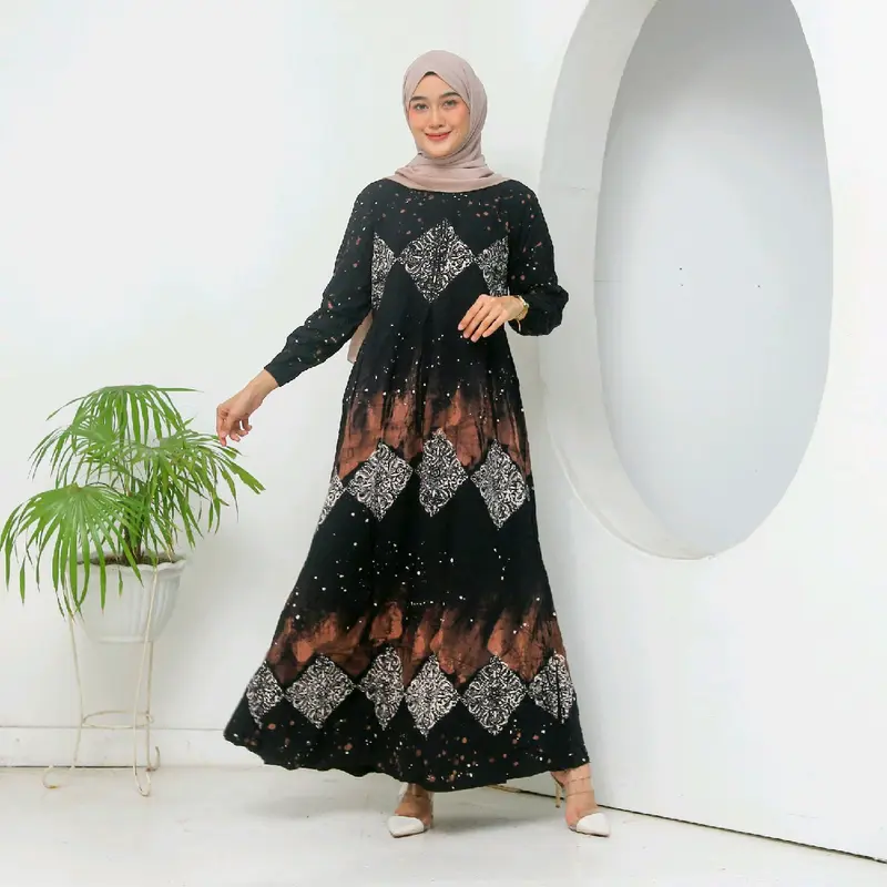 Panda jaya gamis twill ori premium  Wanita  Muslim   Panjang encim Daun pare Dress Rayon Katun 4