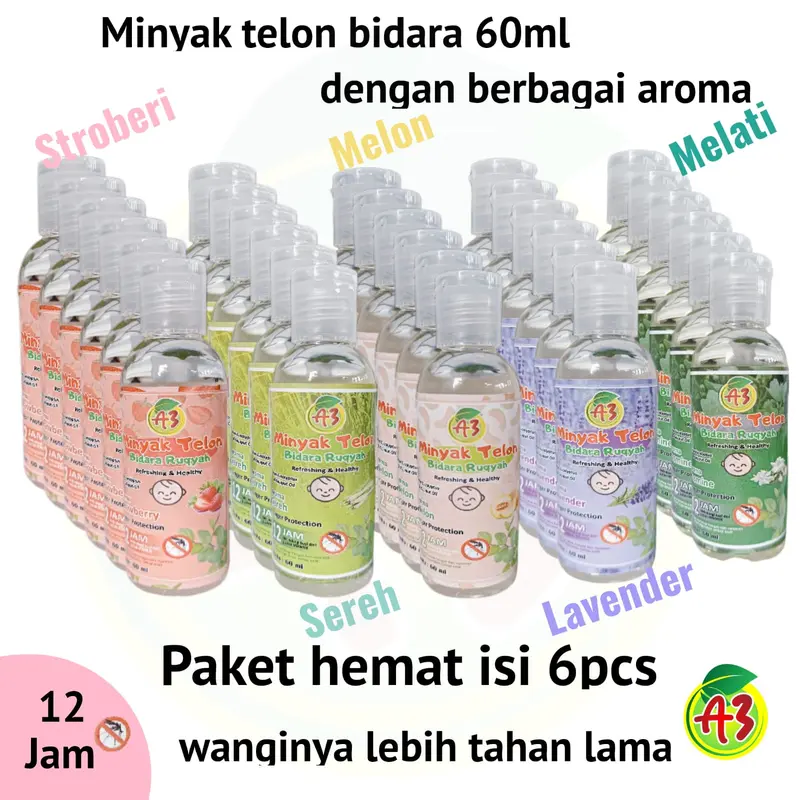 6pcs/12pcs minyak telon bidara ruqyah 60ml anak-anak bayi menghangatkan Perut Aroma  Lavender lotion 0