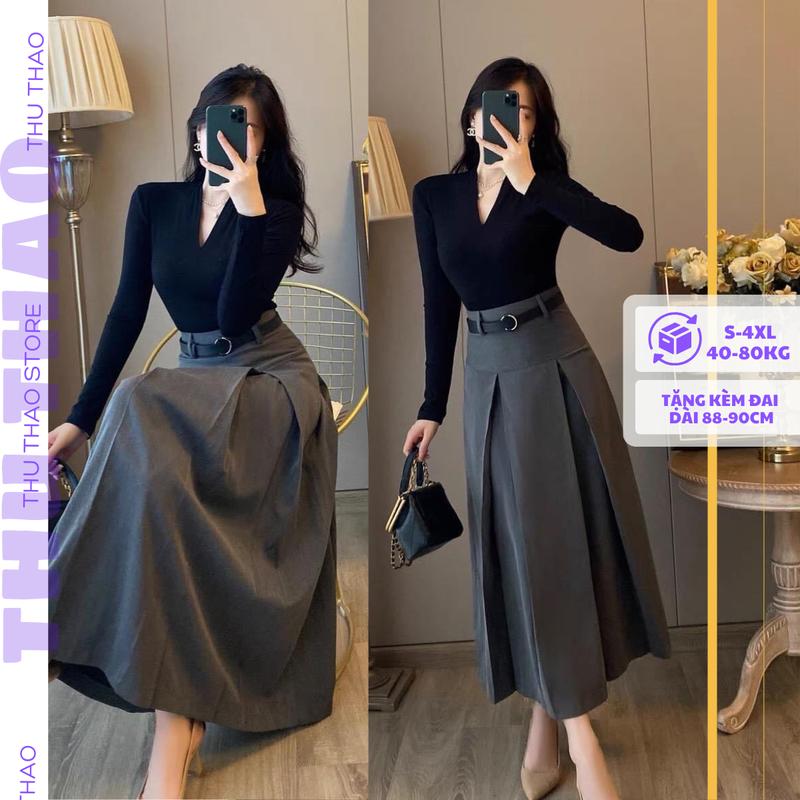 Chân Váy Nữ Dáng Dài Midi big size Mặc 2 Kiểu Cạp Cao Gen eo tôn dáng.