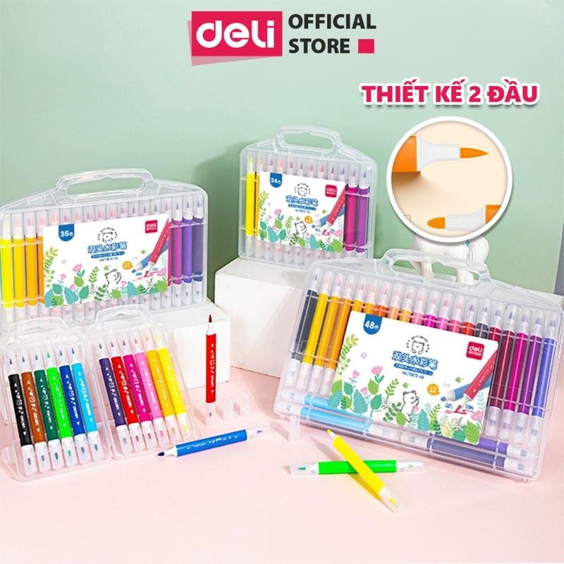  Bút màu marker 2 đầu chóp nhọn và brush Deli - Màu sắc tươi sáng có thể rửa trôi - Tô màu vẽ tranh viết calligraphy 