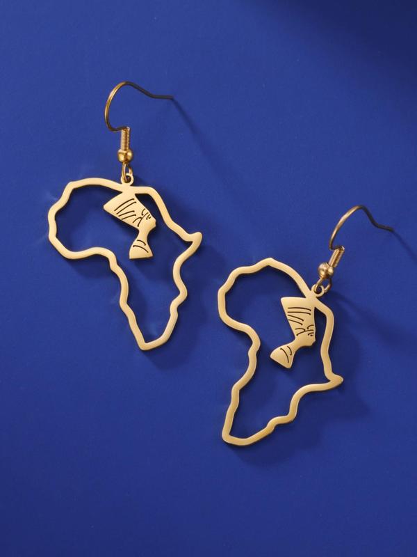 Africa Map with Pharaoh Symbol Dangle Earrings (1 Pair), Hollow Out Drop Earrings for Women for Party, Daily Clothing Decor, Trendy All-match & Exquisite Jewelry for Birthday Gift 3