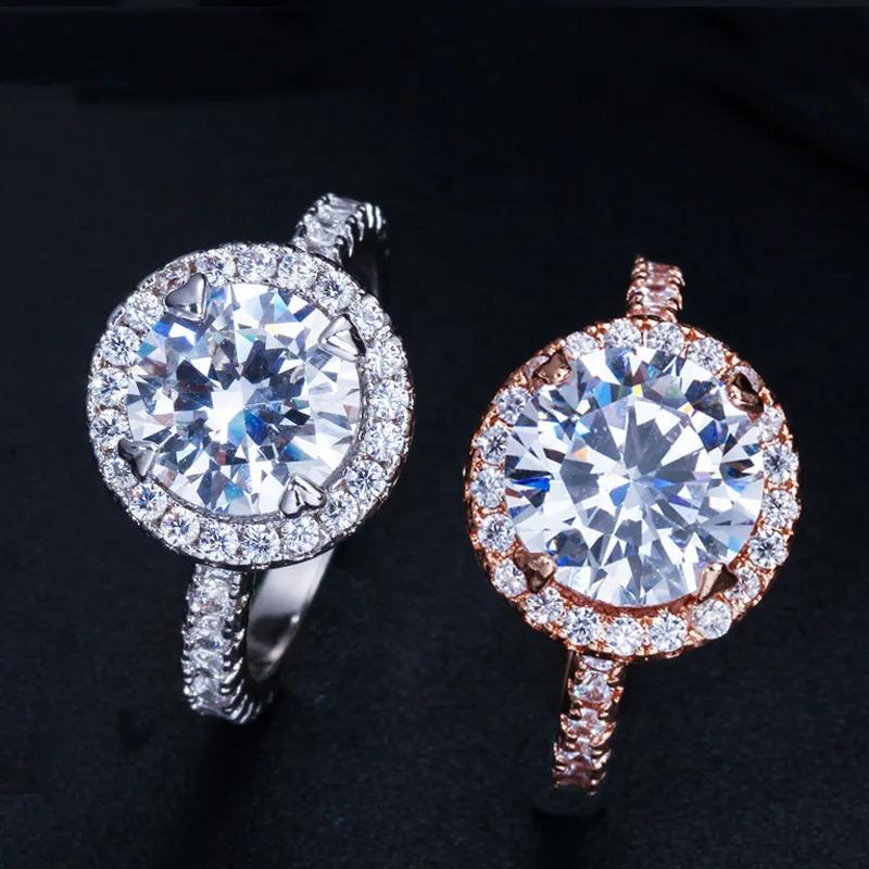 Product Introduction of SEQUITO Luxury 18K White Rose Gold Filled Wedding Band Micro CZ Pave Classic 3CT Round Zirconia Diamond Big Engagement Ring For Women SR043 16