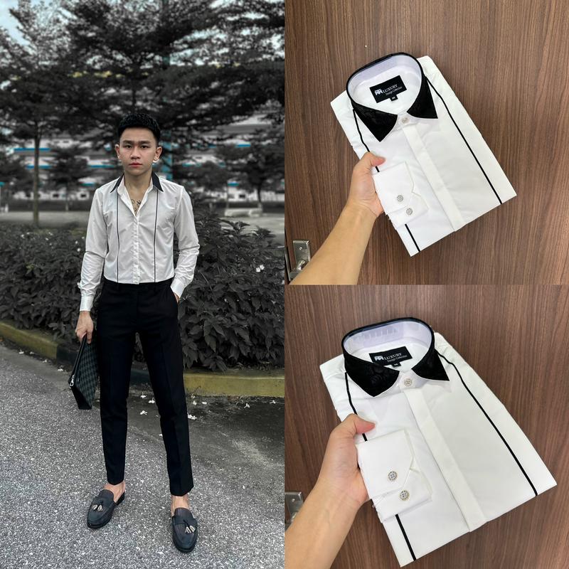 ÁO SƠ MI DÀI HOA VĂN KIM TUYẾN Ở CỖ CHẤT LIỆU NẾN CHO NAM, DÀY DẶN THẤM HÚT LUXURY