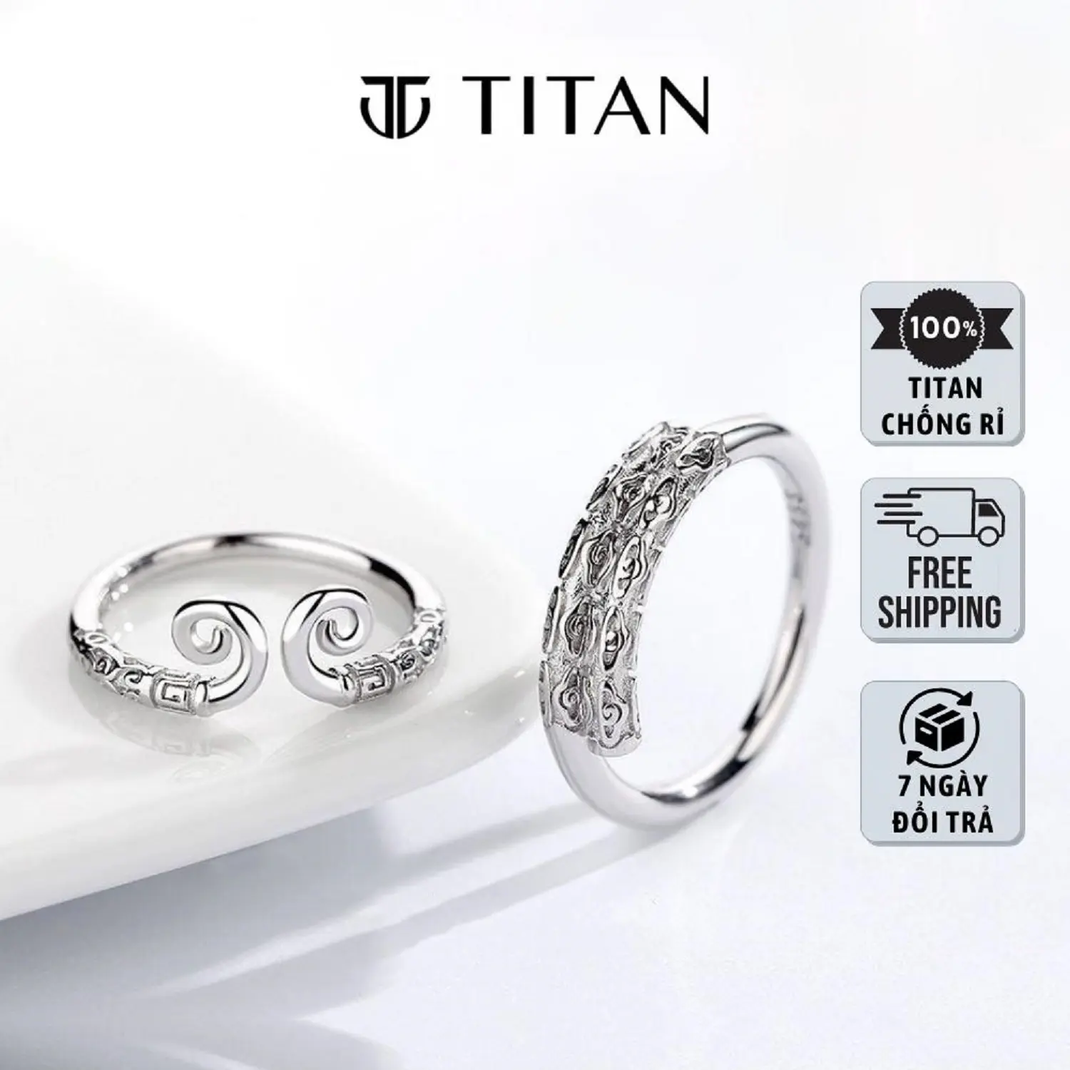 Nhẫn đôi Gậy Như Ý - Tôn Ngộ Không Titan Nữ không ốp mèo trắng