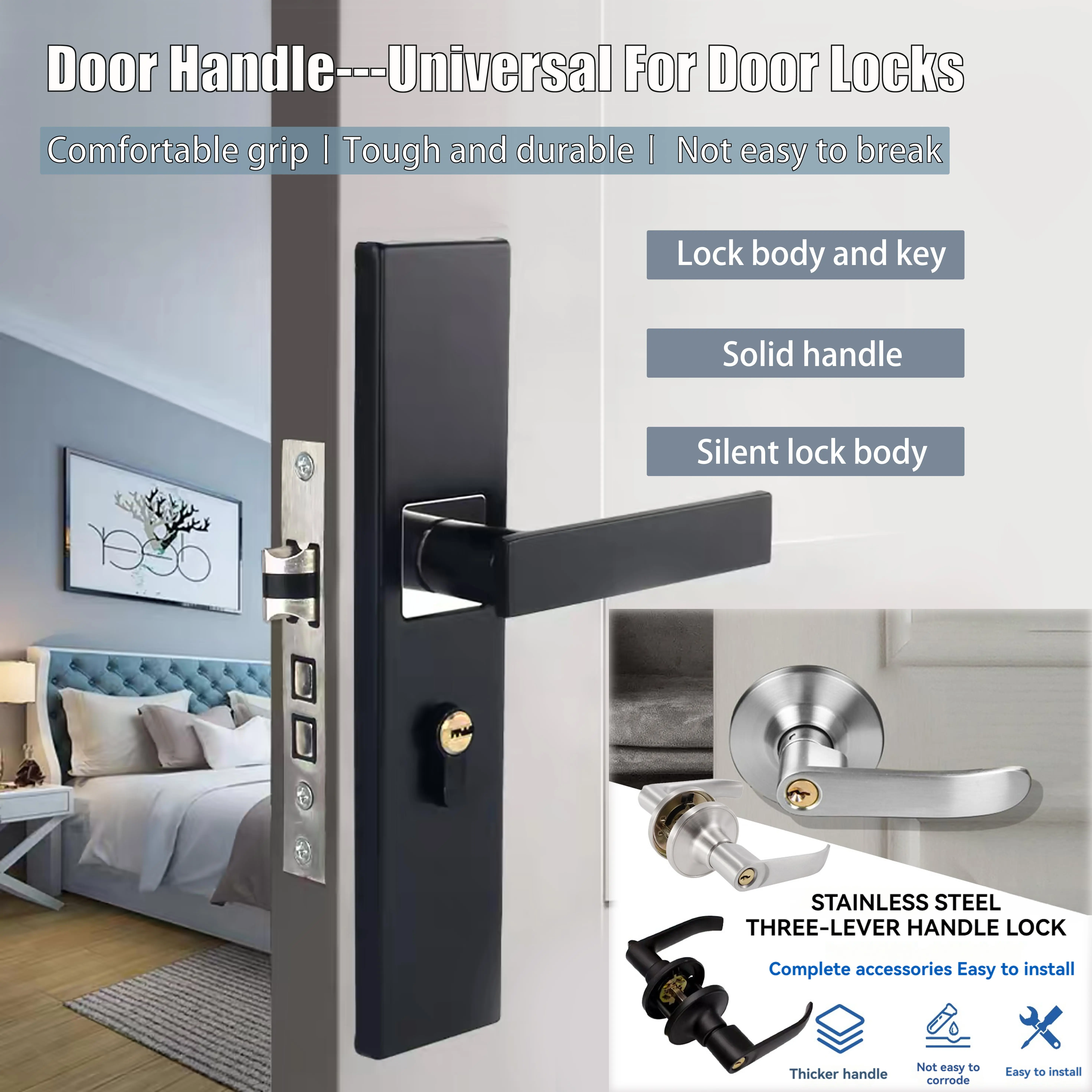 Door Knob Aluminum Alloy Mute Door Lock Door Knob Door Lock Set European Style Master Door Bedroom Lock Maraming Nagagawa Madaling I-Install na Angkop Para sa Iba't Ibang Mga Estilo