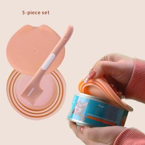Cat Food Can Lid & Spatula Set, 3 Counts/set Reusable Pet Food Can Cover, Easy to Clean, Multifunctional Long Handled Pet Wet Food Mixing Spoon, Christmas Gift