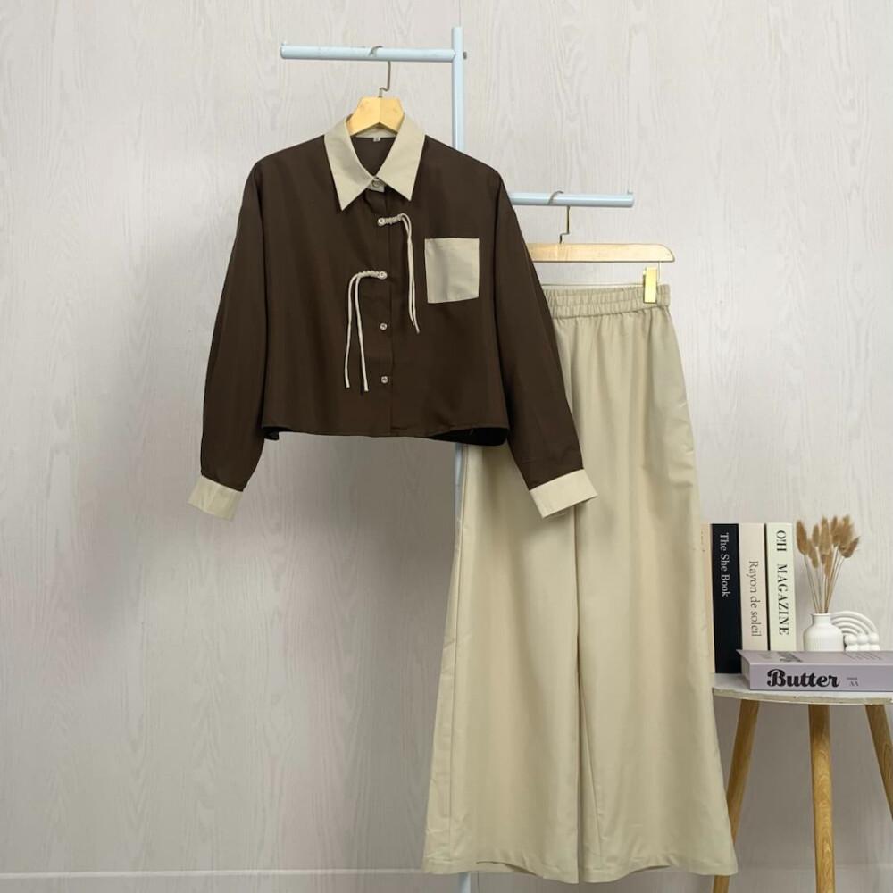 PO40 Asaya Set dua potong atasan + celana longgar warna-warni yang modis dan sederhana