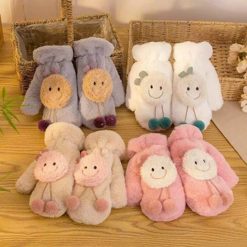  Găng tay đi xe máy cổ bằng vải bông Nhung dày ấm áp mùa đông họa tiết hoạt hình xinh xắn cho nữ sinh Hoa Voi Sen Hoa Sen 