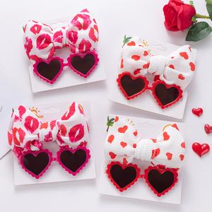 แว่นกันแดดเด็ก สไตล์ Ins หมวกใหม่ แฟชั่นสไตล์ยุโรปและอเมริกา สำหรับเด็กผู้หญิง แว่นกันแดดรูปหัวใจ ชุดที่คาดผมโบว์