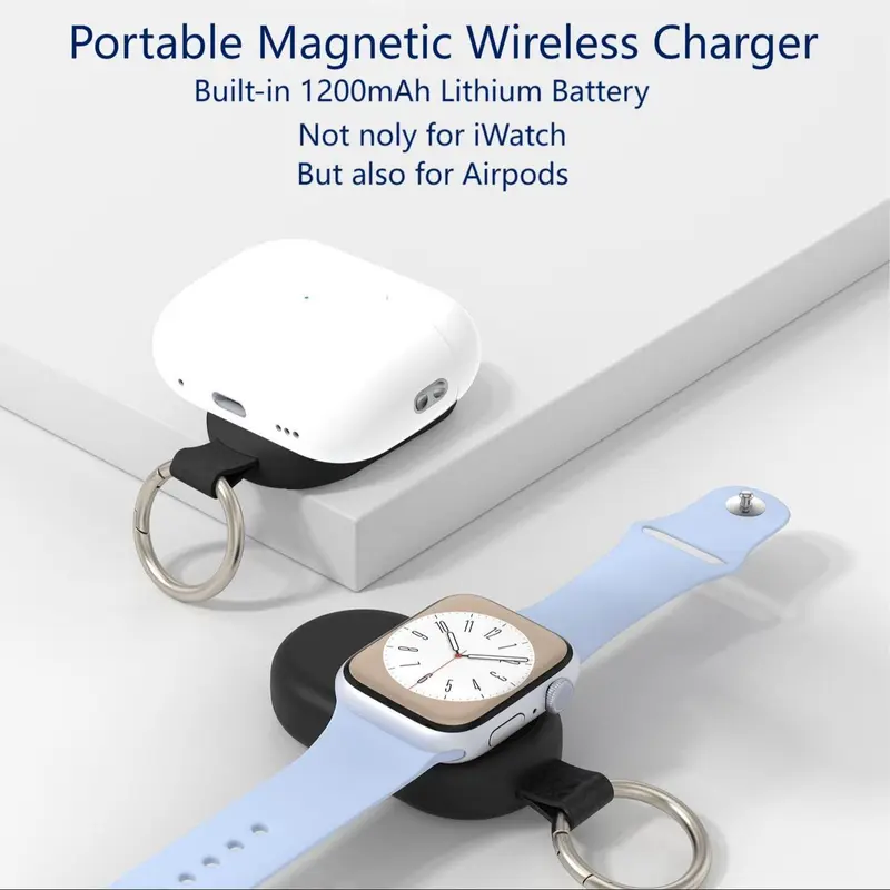Portable Magnetic Wireless Charger, 1200mAh Keychain Power Bank with Indicator Light, Compatible with iWatch & AirPods Series 6